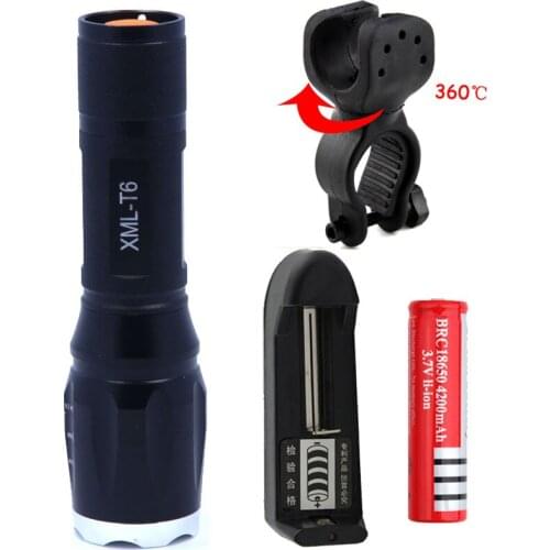 Outdoor Cycling 2000 Lumens XM-L T6 Portable Led Flashlight Torch Zoomable Lantern With Flashlight Holder + Battery + Charger
