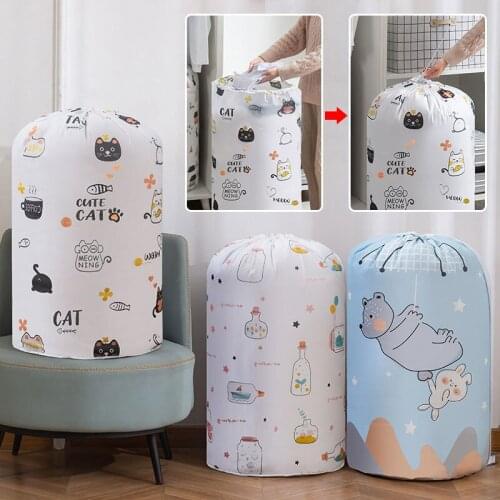 PEVA Drawstring Quilt Storage Bag Clothes Organizer Quilted Bag Cabinet Organizer Under Bed Storage Bag Moisture-Proof Thickened