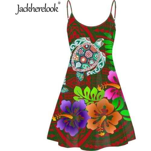 Jackherelook Spaghetti Strap Dress for Girls Polynesian Tribal Hibiscus Turtle Print Sleeveless Halter Backless Party Dresses