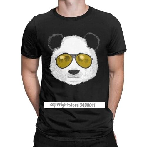 Beach Panda With Sunglasses Classic Tshirts Men Chinese Cartoon Cute Animal Amazing Premium Cotton Tees Fitness Tops T Shirt