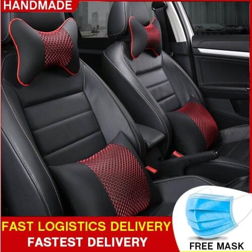 New all artificial leather car neck pillows comfortable universal headrest Lumber fit for most cars fills ice-silk KZKD001