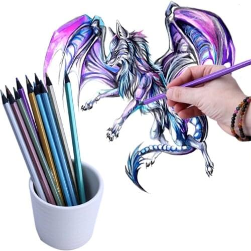 12 Pcs Professional Metallic Colored Non-toxic Drawing Pencils for Drawing Sketching Set School Supplies Stationery Writing Tool