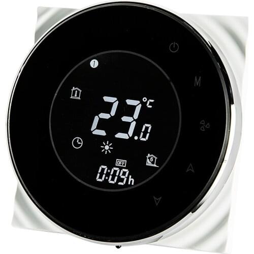Programmable Round Coil Thermostat With LCD Digital Display 95~240VAC Four Pipe Heating/Cooling Touch Screen Weekly Data Memory