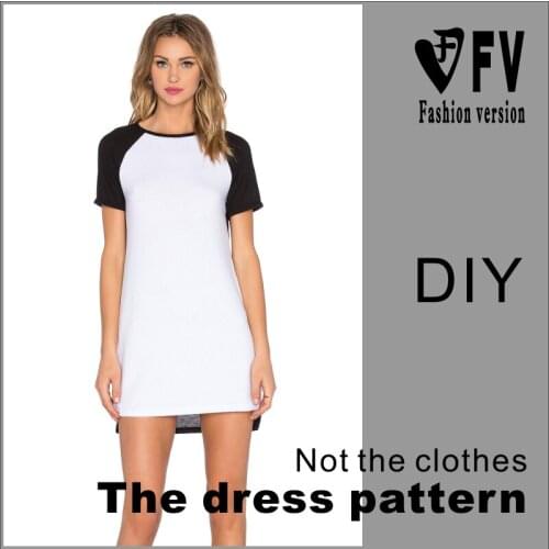 Clothing pattern womens raglan sleeves round neck long T-shirt dress 1:1 pattern making cutting drawings BLQ-306