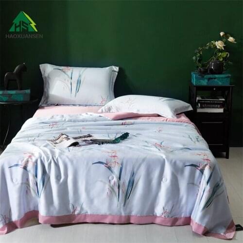 Luxury Orchid Pattern Thin Quilt Summer 100% Lyocell Tencel 100S Fabric Comforter Adult Quilted Bed Cover Queen King Size