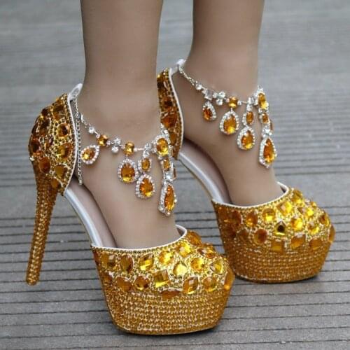 Women sandals wedding Party banquet PU Rhinestones Buckle Strap 14CM Thin High Heels Round Toe sandal women shoes size 35-42