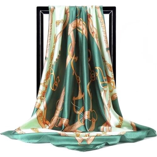 2021 90*90cm Fashion Scarves Women Shawl Print Silk Satin Female Luxury Brand Square Hijab Head Ladies wrap foulard muffler girl