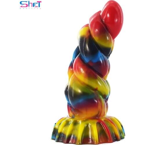 SHET 2021 Anal plug with suction cup Art graffiti curved large beads dildo g-spot stimulate sex toys for women men sex shop