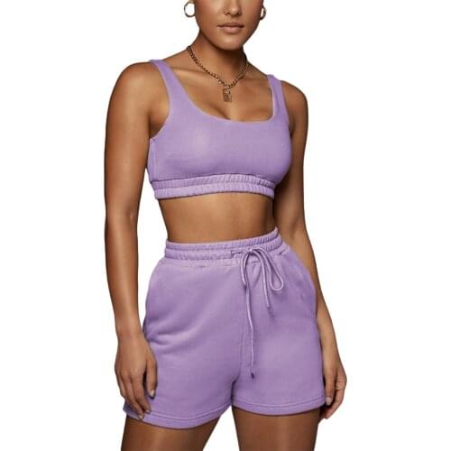 Wsevypo Summer Two-pieces Sports Shorts Sets Women Solid Color Tracksuits Casual Sleeveless Crop Tank Tops+Lace-up Shorts