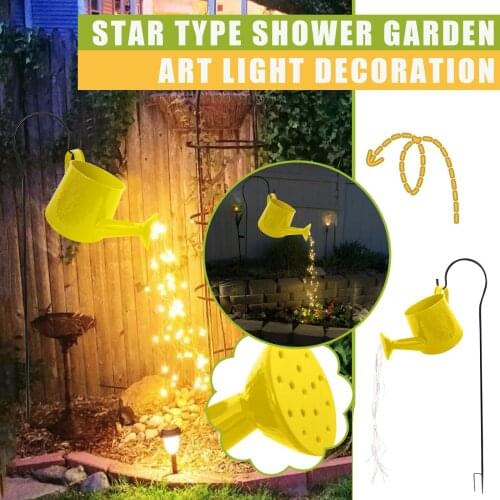 Stake Standing Garden Kettle Sprinkling Shooting Star Shower Light Decor Hung Watering Can Long String Wire Light ornament