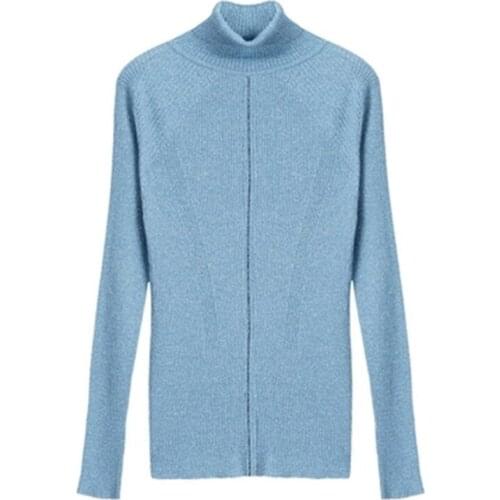 New fashion 100%hand made wool blend solid knit women turtleneck slim pullover sweater S-L