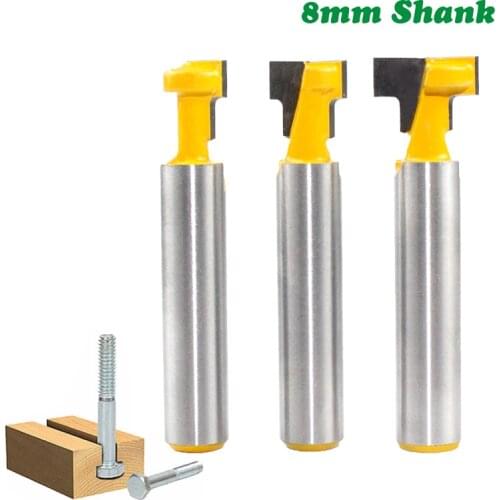 1PC or 3pcs 8mm Shank T-Slot Milling Cutter Router Bit Set Key Hole Bits Hex Bolt T Slotting for Wood Woodworking Tool