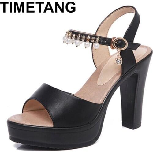 TIMETANGNew 2019 Fashion Womens Bead Rope Sandals Black White Summer Shoes High Heels Platform Sandals For Wedding Party Bride