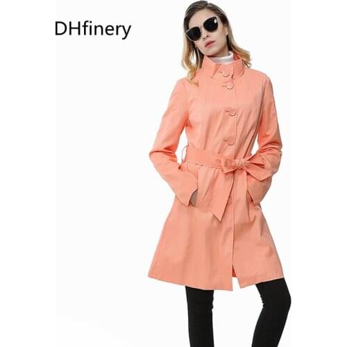 2018 Fashion womens medium-long intellectuality slim outerwear double layer chromophous preppystyle trench Red, orange v504