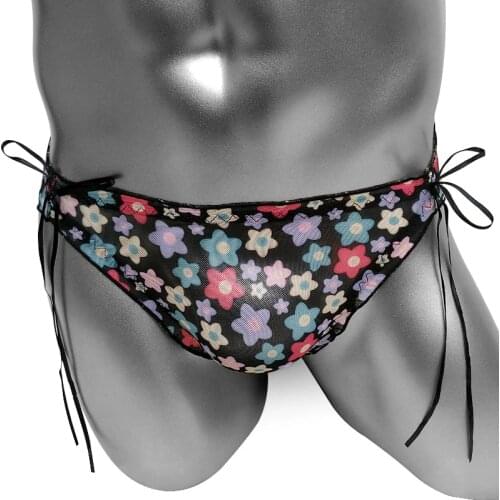 Floral Mesh Transparent Sissy Panties With Bowknots Briefs Underwear Mens Sexy Lingerie Softy Breathable Male Underpants