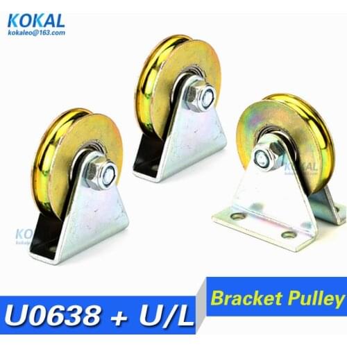 [U0638J]1pcs 6.4*38*8mm with triangular bracket/L bracket, U-grooved wheel, bearing wire rope pulley/crane/guide bearing wheel
