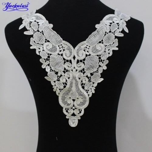 YACKALASI Garment Lace Collar 3d Floral Patches Print Flower Appliqued Sewing Trims For Dress Back