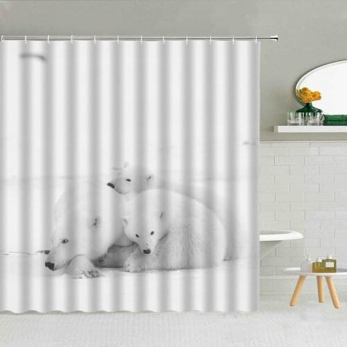 Cold Arctic Animal Shower Curtain Polar Bear Penguin Iceberg Natural Landscape Bathroom Cloth Curtains Set Waterproof Home Decor