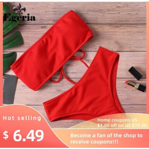 2021 New Bikini Women Swimwear High Waist Strapless Sexy Bikini Pure Color Women Swimsuit Padded Bathing Suit Monokin