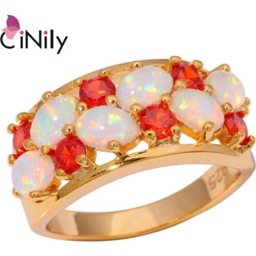 CiNily Created White Fire Opal Garnet Yellow Gold Color Wholesale Retail Elegant for Women Jewelry Ring Size 7 8 9 OJ8994