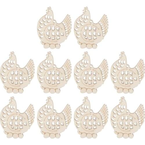 10pcs Natural Chicken Wooden Pendants Scrapbooking Christmas Motif Snowman Hanging Christmas Tree Ornament Decoration