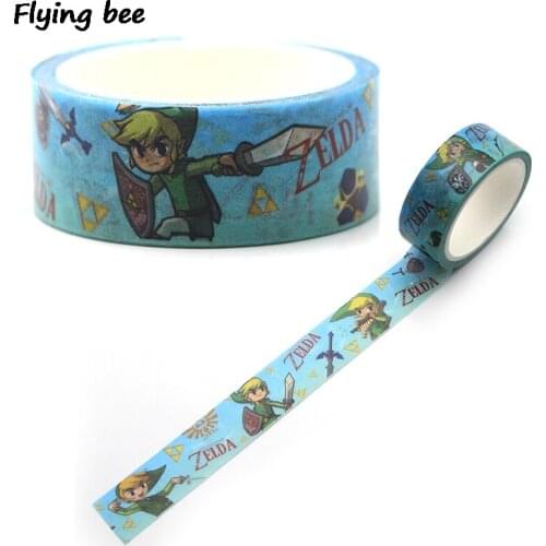 20pcs/lot Flyingbee 15mmX5m Paper Washi Tape Game Anime Adhesive Tape DIY Sticker Boys Cool Label Masking Tape X0330