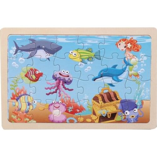 Baby Toys Wooden Puzzle Cartoon Animal Kids Educational Brain Teaser Children Tangram Shapes Learn Jigsaw Puzzle 24 Pieces