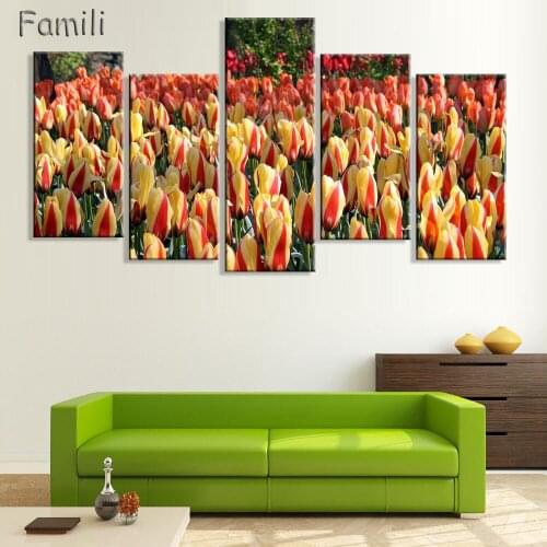 5panel Flowers art Flowers canvas painting set paintings modern pictures coloridas decoration for living room wall modular