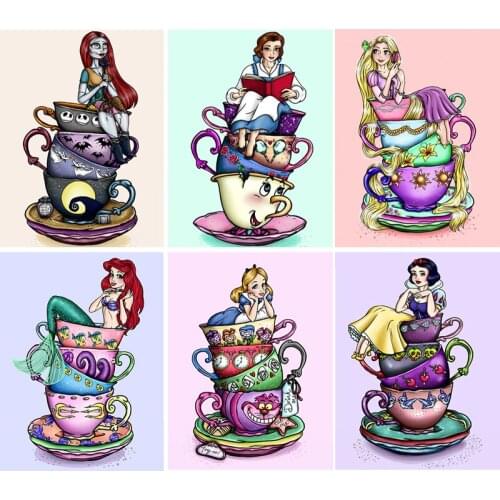 Disney Full Square 5D Diamond Embroidery "Cartoon Tea Princess Cup" Square Diamond Painting Cross Stitch Mosaic Decor Gift