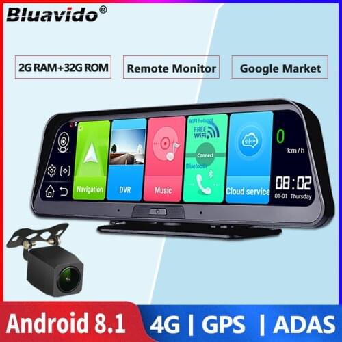 Bluavido 10" IPS Car DVR Camera GPS 4G Android 8.1 ADAS HD 1080P Dash Cam Dual Lens Auto Video Recorder Night Vision Remote View