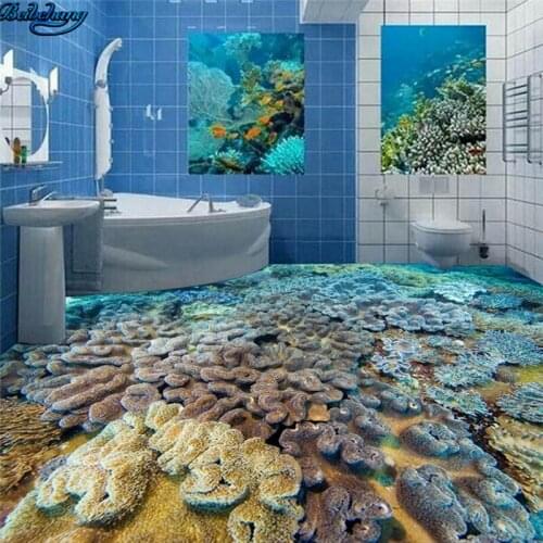 Beibehang Large custom flooring HD underwater world fish coral 3D solid tiles floor decoration painting