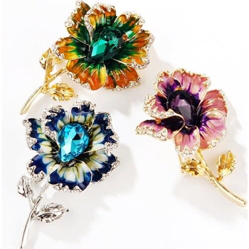 Flower Brooch Pins Crystal Brooches For Women Clothing Decoration Fashion Beautiful Jewelry Plant Flower Trendy Brooches