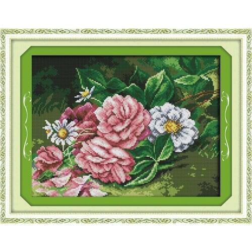 Flowers 3 cross stitch kit aida 14ct 11ct count printed canvas stitches embroidery DIY handmade needlework