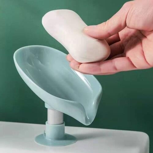 Leaf Shape Soap Holder Bathroom Green Gray Durable ABS Soap Storage Box Suction Cup Punch-free Storage Basket Bathroom Accessory