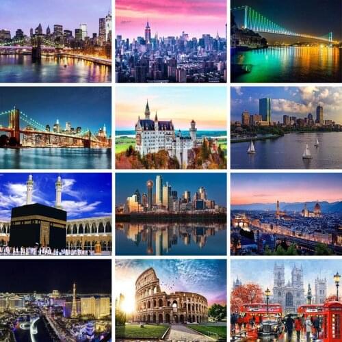 GATYZTORY Full Square Round Diamond Painting City Landscape Rhinestones Mosaic Cross Stitch Home Decortion