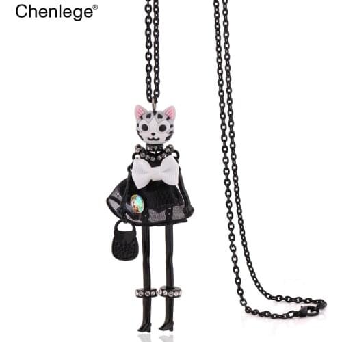Hot sale fashion necklaces for women 2018 cute cat dress doll necklace jewelry stores long chain prodent gifts jewelry accessory