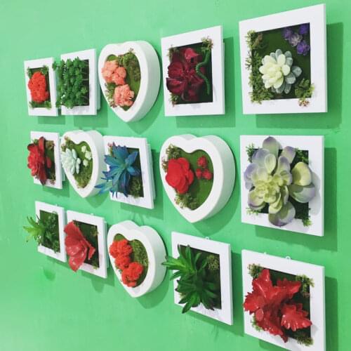 Heart Artificial succulent plants Imitation fake flowers wood photo frame wall decoration home decor