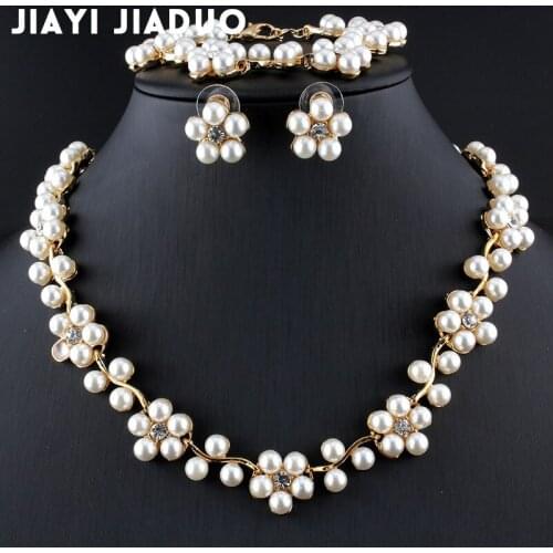 Jiayijiaduo Imitation pearl gold-color jewelry set for women bridal wedding accessories necklace earrings bracelet party