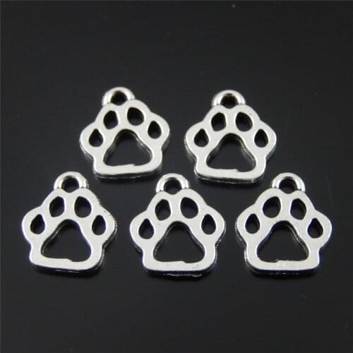 Julie Wang 100PCS/Page Paw Charms Retro Silver Plated Mini Alloy Fashion Jewelry Animal Footprints Dog Paw Pendant Charm