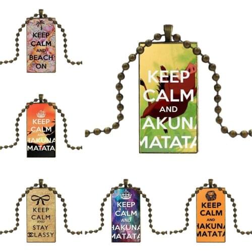 Keep Calm And Hakuna For Women Girls Necklace With Bronze Plated Glass Cabochon Choker Long Pendant Rectangle Necklace