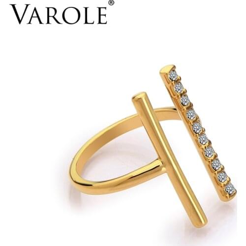 VAROLE Parallel Lines Midi Knunkle Ring Shining Crystal Gold Color Rings for Women Jewelry Wholesale Anel