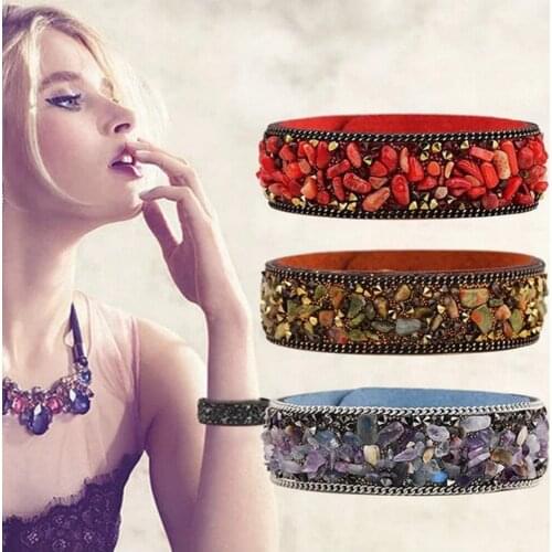 Creative Retro Broken Stone Bracelet Mens And Womens Irregular Natural Stone Lovers' Bracelet High Grade Crystal Wide Bracelet