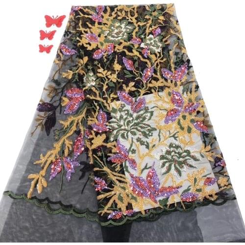 Sequined Lace Fabric French Mesh Lace Fabric 2021 High Quality Lace Nigerian Mesh Lace Fabric Wedding Party SZ0175