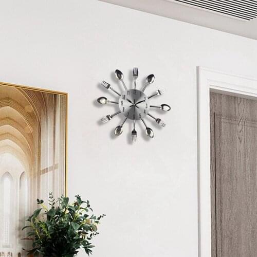 Kitchen Wall Clock 3D Removable Modern Creative Cutlery Kitchen Spoon Fork Wall Clock Wall Sticker Room Decoration
