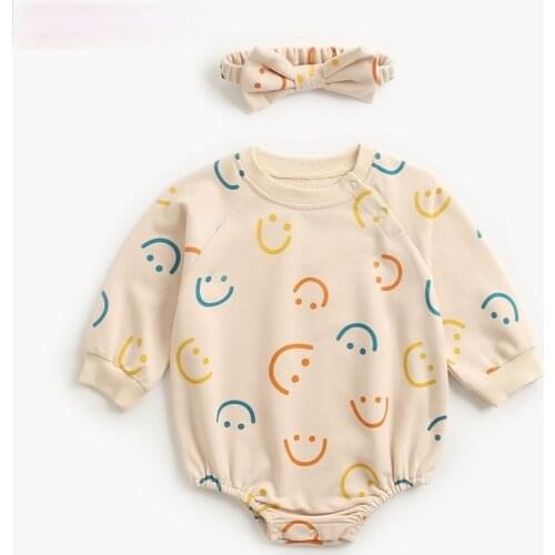 Menoea Baby Boys Girls Rompers 2021 Spring Cute Long Sleeve Print for Newborn For Fall Unisex Clothes With Headband 2Pcs Outfits