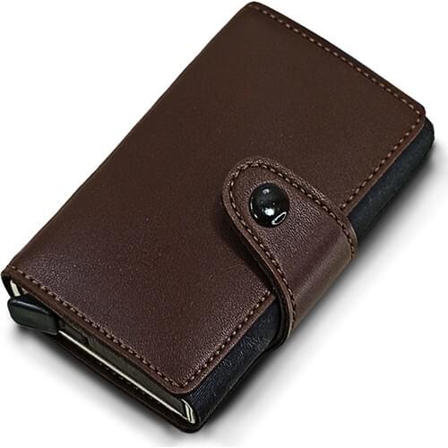 Karalı Mechanismed Smart Card Wallet Artificial Leather Clasps Men 'S Wallet