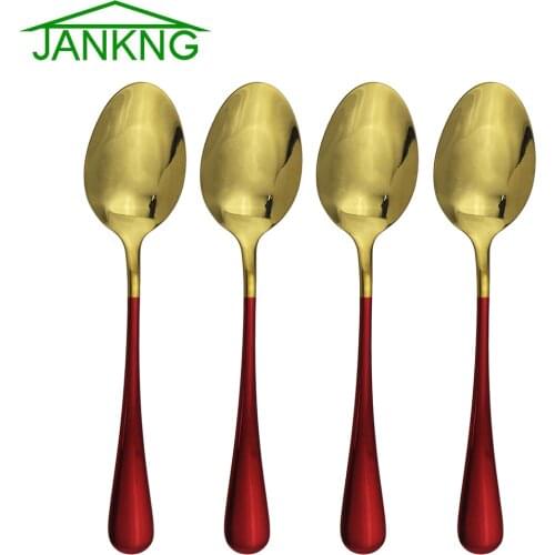 304 Stainless Steel Dinner Set Pink Black Red Handle Gold Cutlery Set Dinnerware Spoon Fork Knife For Hotel And Home 4 Pcs