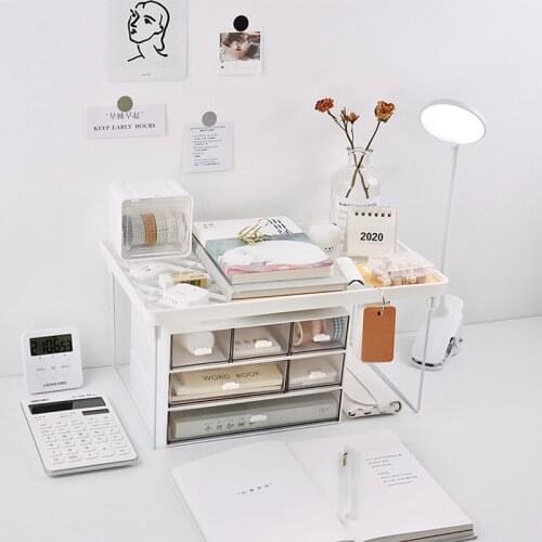 Desk Organizer Shelf Office School Supplies Iron Layered Rack Dormitory Home Desktop Stationery Cosmetic Storage Foldable Stand