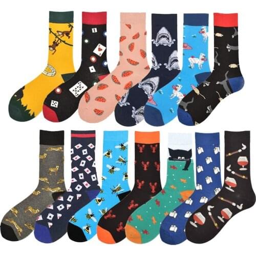 Fashion Mens Socks Funny Big Size Alien Delicious Food Print Colorful Snacks Burgers Happy Socks Harajuku Skate Cotton Sokken