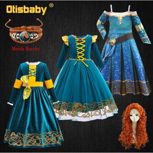 Halloween Brave Costume Girls Merida Dress New Year Princess Dress Up Christmas Kids Velvet Clothes Fantasia Merida Infantil